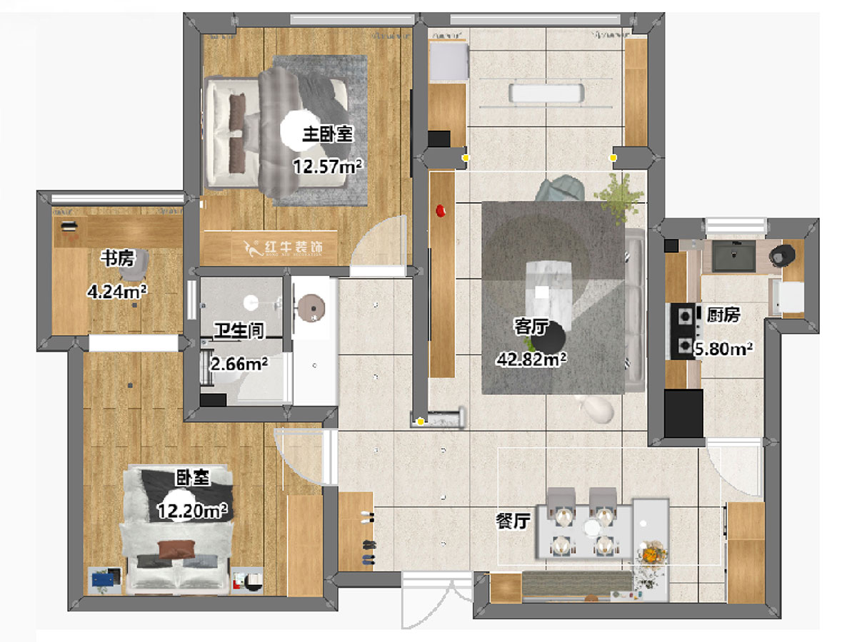 陆利民｜威尼斯水城3街区2-1902-110㎡-现代简约风格｜2室2厅1卫｜新房装修｜定制家｜全包14